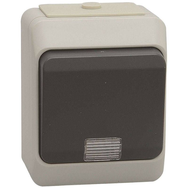 Stænktæt korrespondanceafbryder m. lampe IP44 - grå