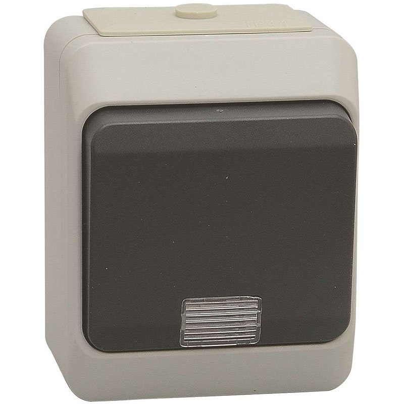 Stænktæt trykafbryder m. lampe IP44 - grå