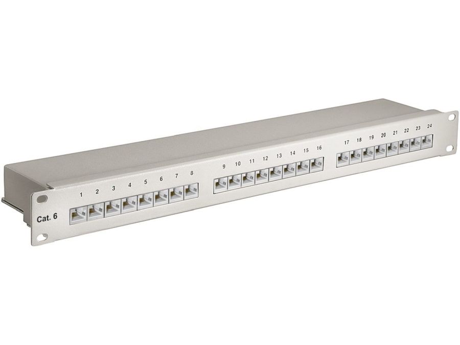 19" Patch panel - 1U, 24 x RJ45 CAT6 skærmet, Grå