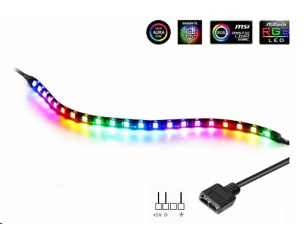 ARGB LED strip til PC - 5V, WS2812b, 3P (50cm)