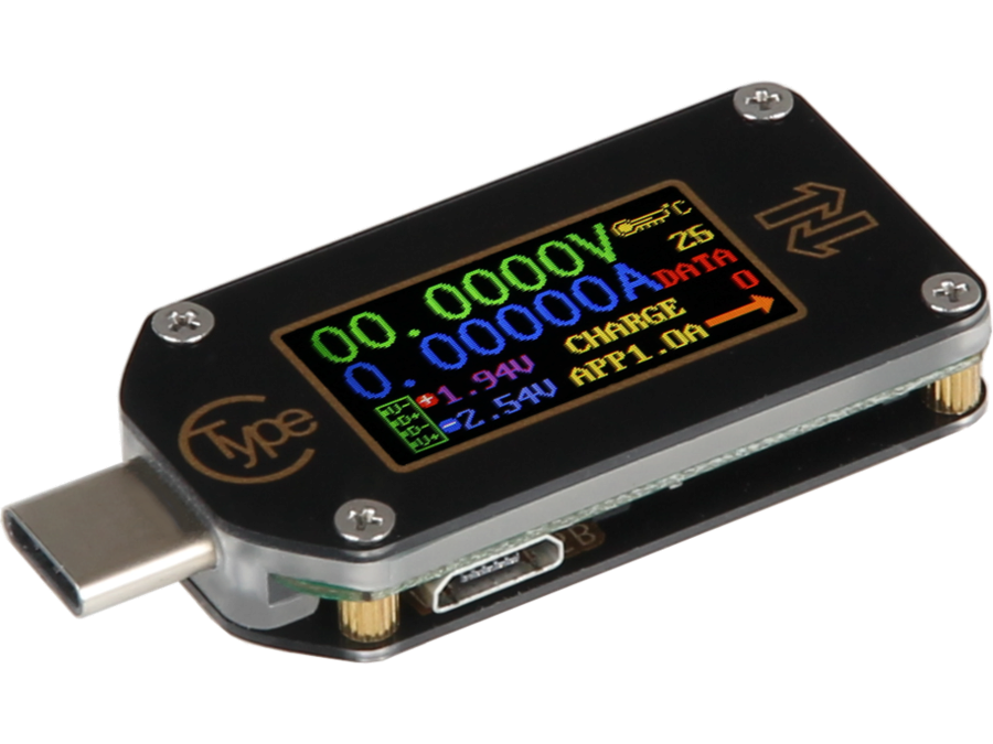 USB 3.0 spænding-/strømtester m. LCD display - USB-C, BT