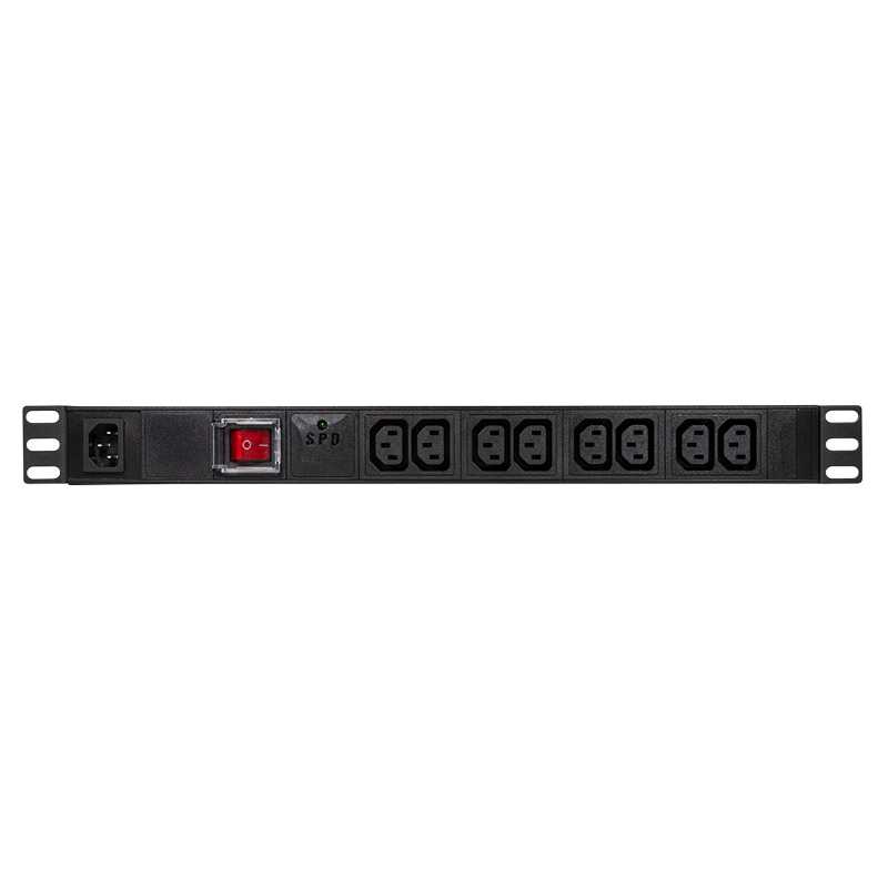 19" El-rackpanel - 8 x C13 (IEC320) besk.+kontakt, Sort (2m)