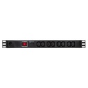 19" El-rackpanel - 8 x C13 (IEC320) besk.+kontakt, Sort (2m)