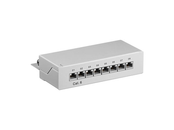 Patch panel - 8 x RJ45 CAT6 skærmet, Grå