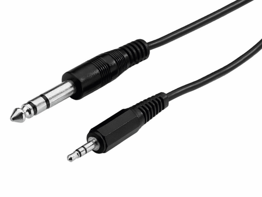Audiokabel - 3,5mm st. JACK han til 6,3mm st. JACK han (2m)