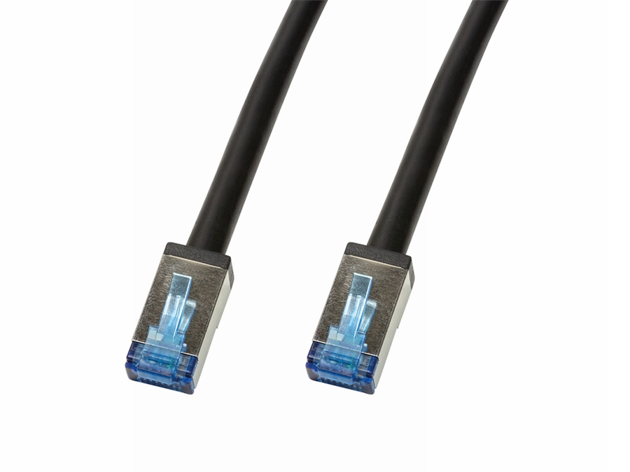 Udendørs PE netværkskabel CAT.6A S/FTP, Sort (7,5m)