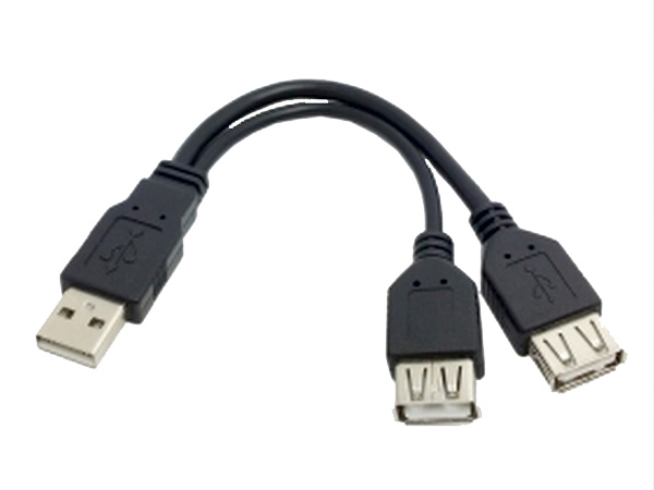 USB 2.0 Y kabel - A han > A hun (data+strøm) + A hun (strøm)