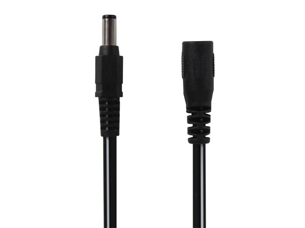 DC forlængerkabel - 5,5x2,1mm han/hun, 0,5mm², Sort (5m)