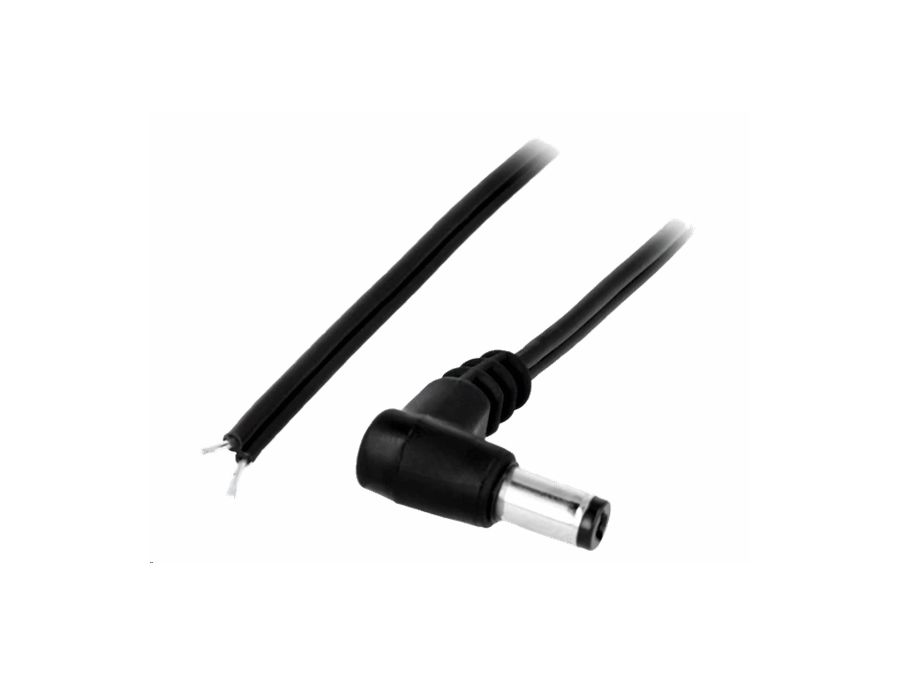 DC kabel - 5,5x2,1mm DC han vinklet, til løs ende (0,2m)