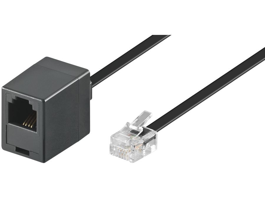 Telefon forlængerledning - RJ11(6P4C) han/hun, Sort (3m)