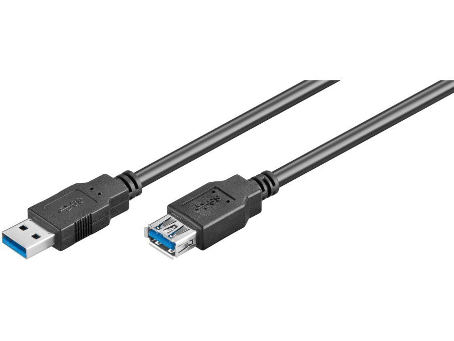 USB 3.0 forlængerkabel - A han til A hun, Sort (1,8m)