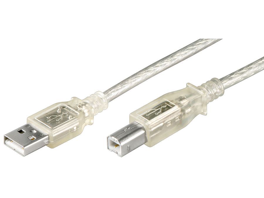 USB 2.0 kabel - A han til B han, Transparent (1,8m)
