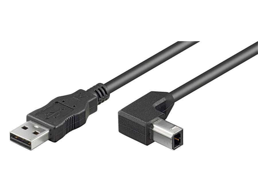 USB 2.0 kabel - A han til B han 90°, Sort (0,5m)