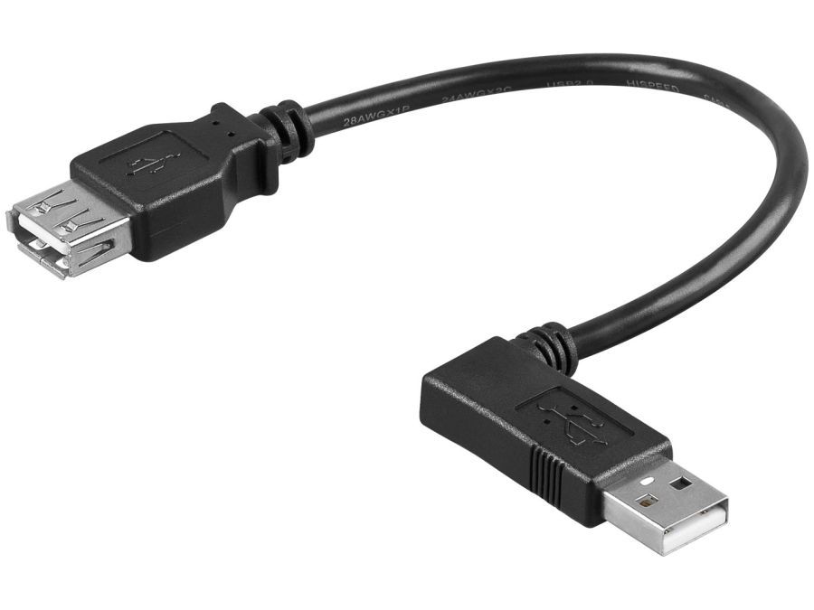 USB 2.0 forlængerkabel - A hun til 90° A han, Venstre (15cm)