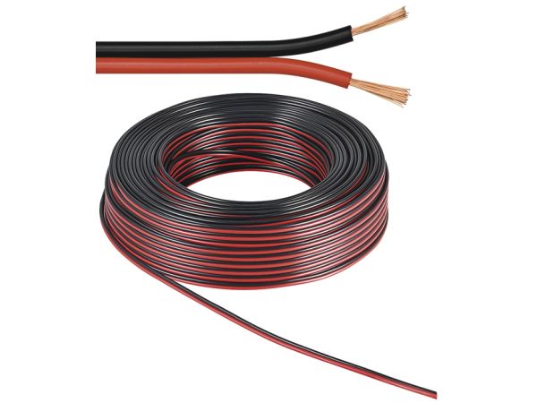 Højttalerledning - 2x0,75mm² CCA, rød/sort (25m)