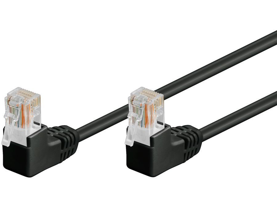 UTP netværkskabel - CAT5E, 2xRJ45, 2x90°, Sort (2m)