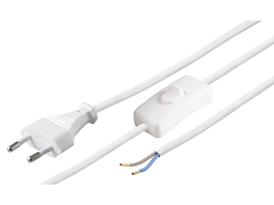 Strømkabel - Euro han til løs ende, m. kontakt, Hvid (1,5m)