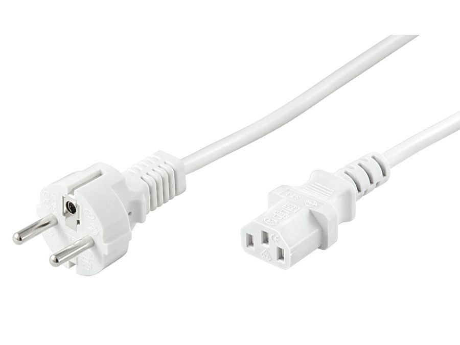 Strømkabel - CEE7/7 han til C13 (3pol AC hun), Hvid (1,5m)