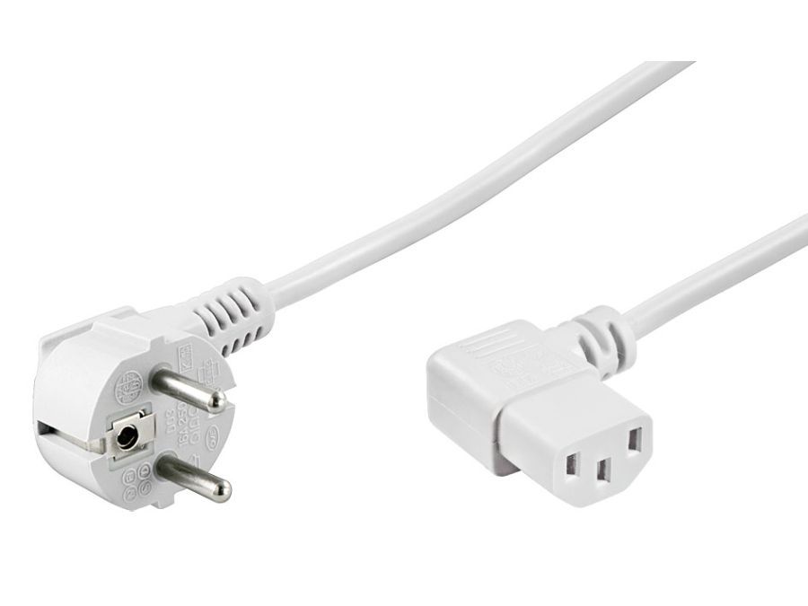 Strømkabel - CEE7/7 90° han > C13 90° hun, Hvid (1,5m)