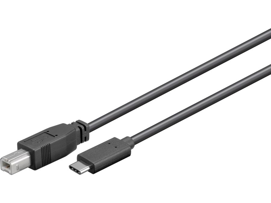 USB-C til USB B-han 2.0 kabel - Sort (1m)