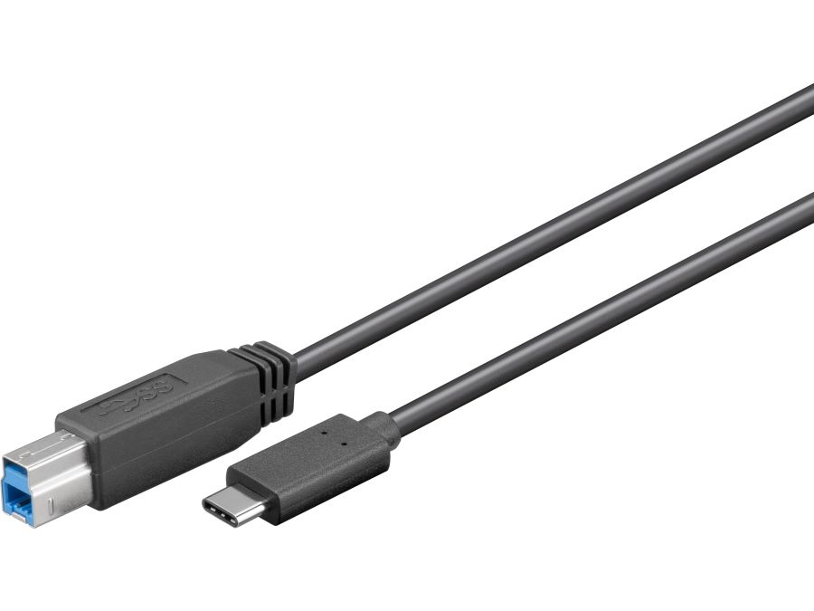 USB 3.0 Superspeed kabel - USB-C han til B han, Sort (1m)