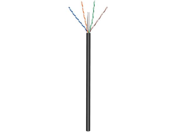 UTP netværkskabel - CAT6, massiv CCA, udendørs, SORT (100m)