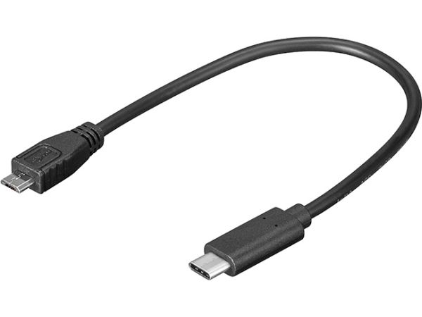USB 2.0 kabel - USB-C han til Micro B han, Sort (0,2m)