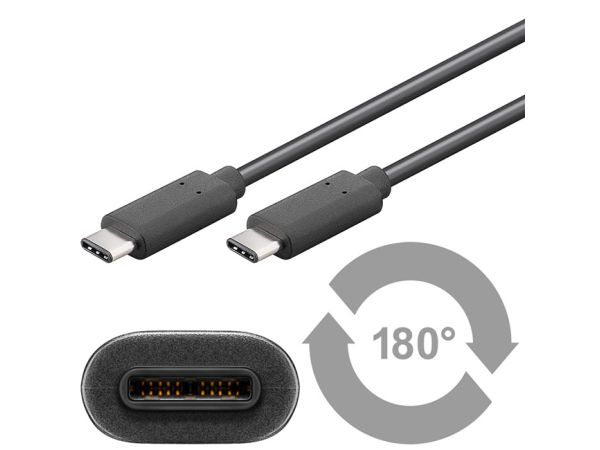 USB 3.1 SuperSpeed kabel - 2 x USB-C han (3A), Sort (1m)
