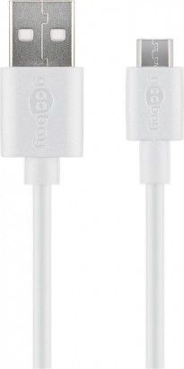 USB 2.0 lyn-ladekabel  A han > micro B han (2,5A) Hvid (1m)