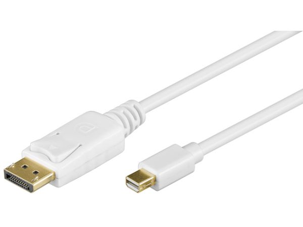 DisplayPort kabel - Mini DP han til DP han, Hvid (1m)