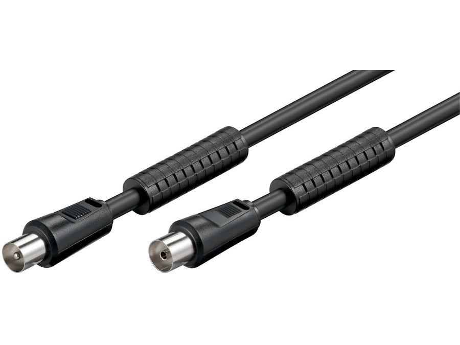 Antennekabel - COAX han/hun, RG59 støjfiltre, Sort (5m)