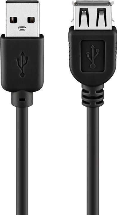 USB 2.0 forlængerkabel - A han til A hun, Sort (0,3m)