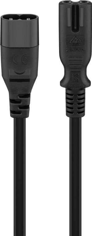 Strømkabel - IEC60320 C7 til IEC60320 C8, Sort (2m)