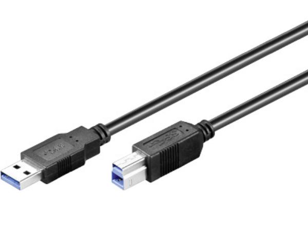 USB 3.0 kabel - A han til B han, Sort (1,8m)