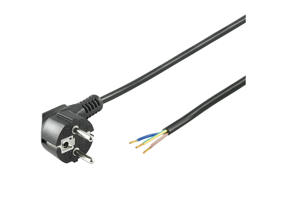 Strømkabel - 90° CEE7/7 til løs ende, 3x1mm², Sort (3m)