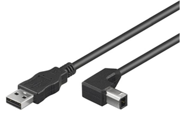 USB 2.0 kabel - A han til B han 90°, Sort (2m)