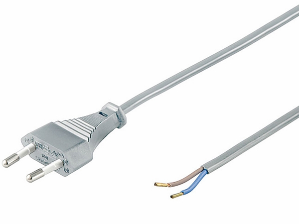 Strømkabel - Euro han til løs ende, Grå (1,5m)