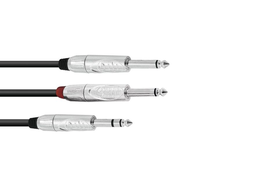 Audiokabel - 6,35mm st. JACK > 2x6,35mm mono JACK han (3m)