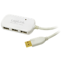 USB 2.0 Repeaterkabel m. 4-port HUB - Hvid (12m)