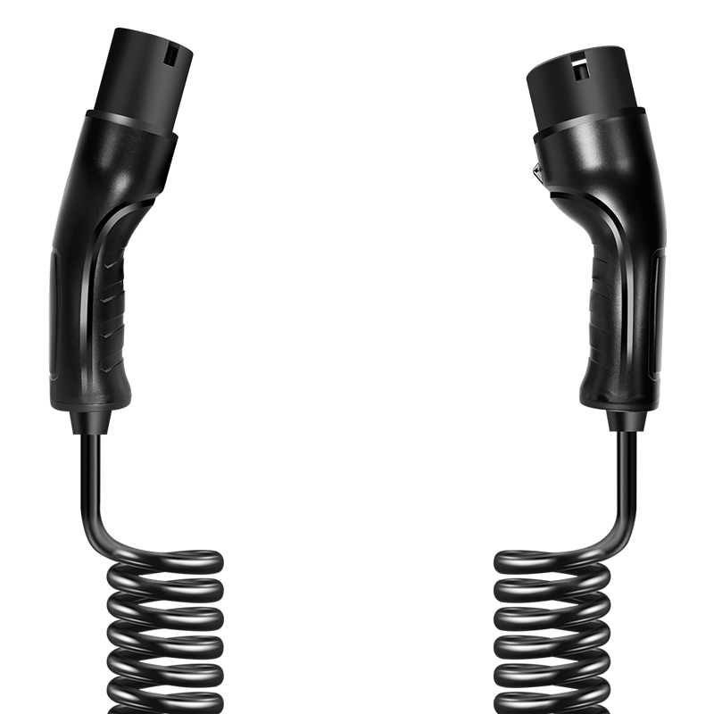 Spiral ladekabel til elbil - 22kW, 32A, 3-faset, type 2 (5m)