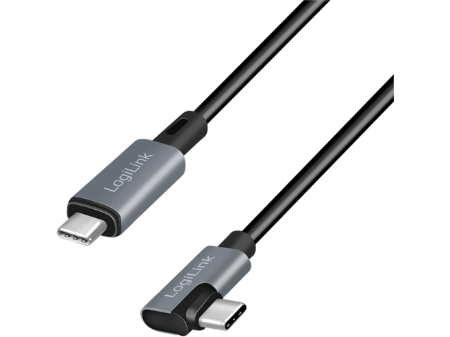 USB 2.0 kabel -  USB-C > USB-C 90° han, 5A (PD3), sort (2m)