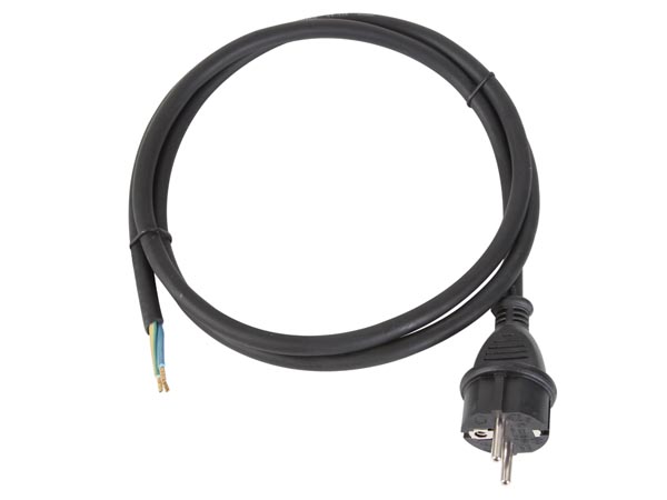 Gummiledning - 3G1.5 CEE7/7 (IP44) til løs ende, Sort (1,5m)