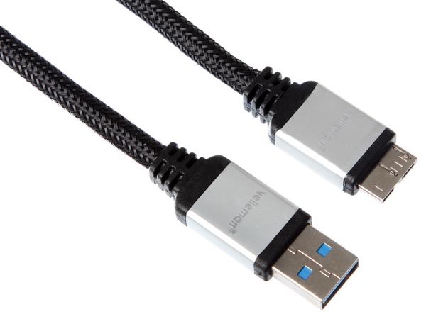 USB 3.0 kabel - A han til Micro B han, Sort - Prof. (2,5m)