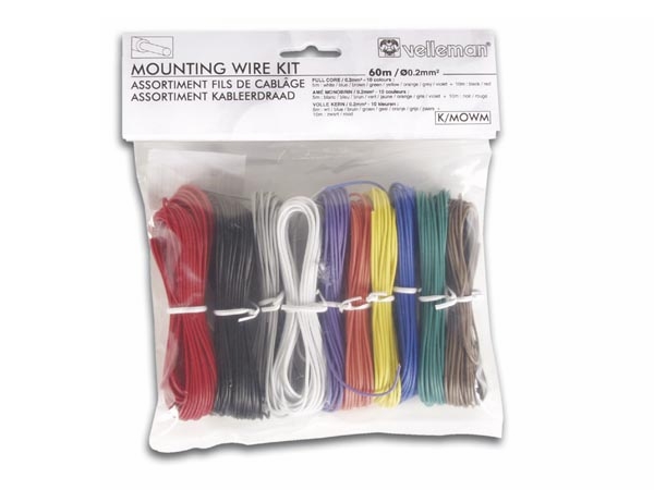 Mont.ledningssortiment - 10 farver, 0,20mm², Massiv (60m)