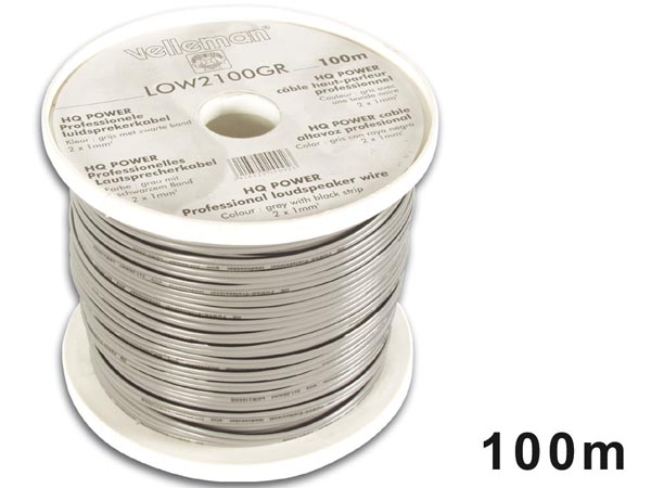 Højttalerledning - 2x1mm² CU, grå/sort (metervare)