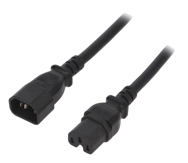 Strømkabel - C14 til C15, 3x2mm², 15A, Sort (1,8m)