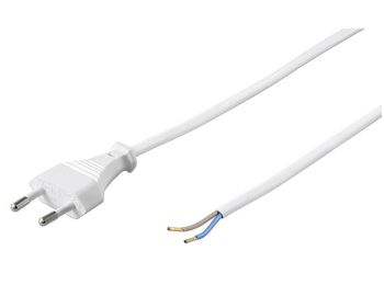 Strømkabel - Euro han til løs ende, Hvid (5m)