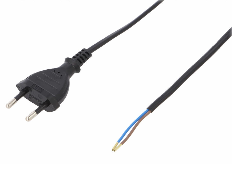 Strømkabel - Euro han til løs ende, Sort (2m)