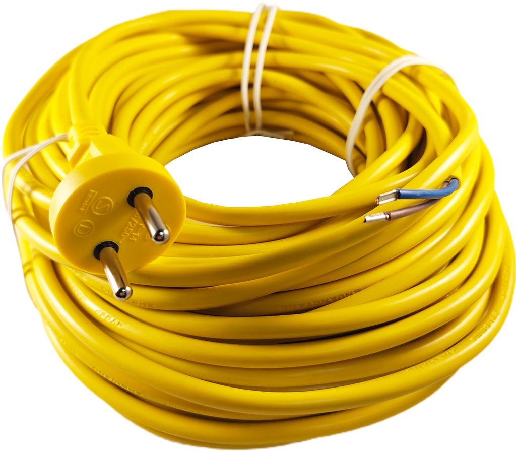 Strømkabel - CEE7/17 til løs ende, 2x1mm², Gul (20m)