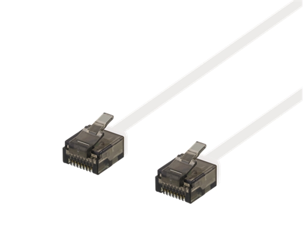 UTP netværkskabel - CAT6a, 2xRJ45 kort, flad, Hvid (0,15m)